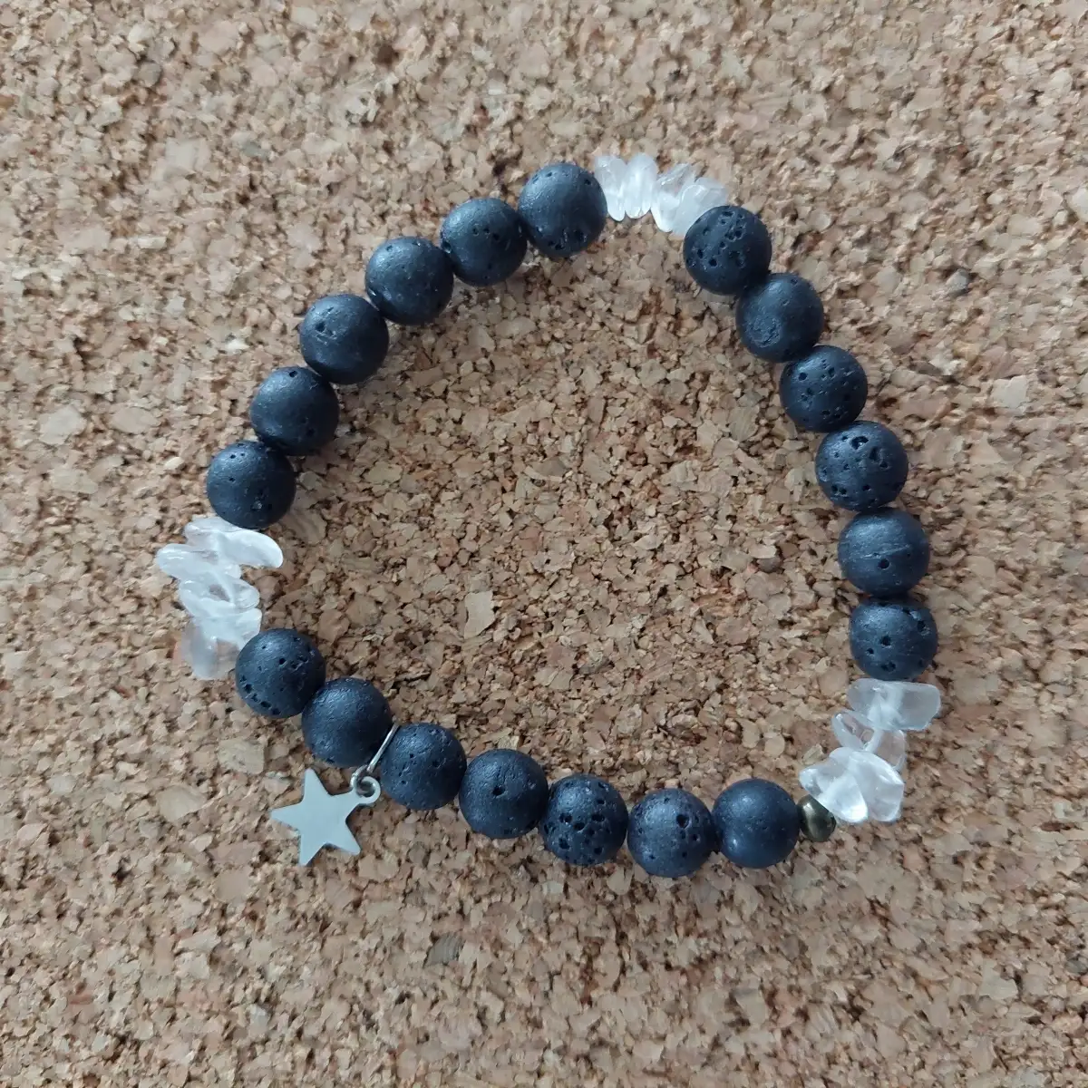 homme bracelet étoile cristal DE ROCHE ET PIERRE DE LAVE