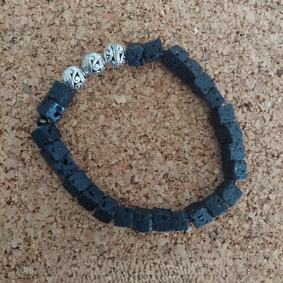 Homme bracelet Pierre de lave carre, Perle Tibétaine