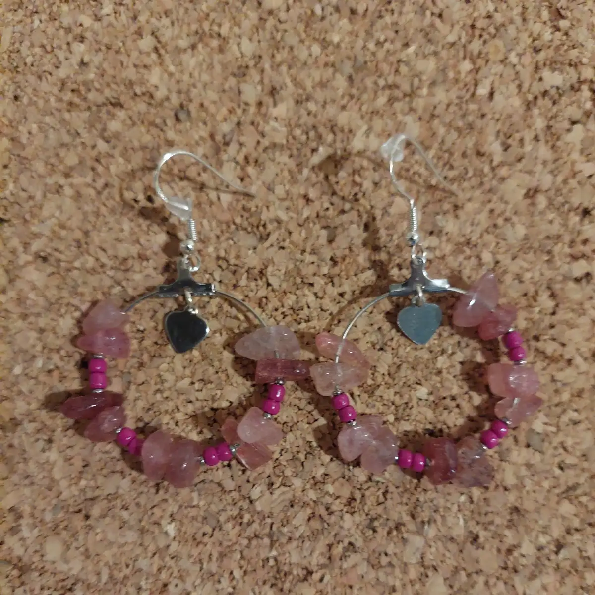 Boucle d'oreille créole quartz fraise