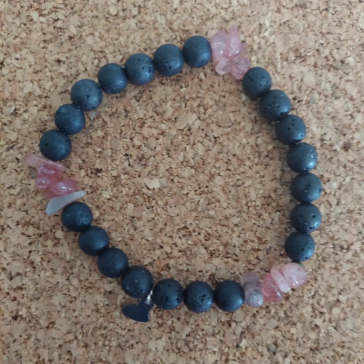 Homme bracelet pierre de lave et quartz de fraise