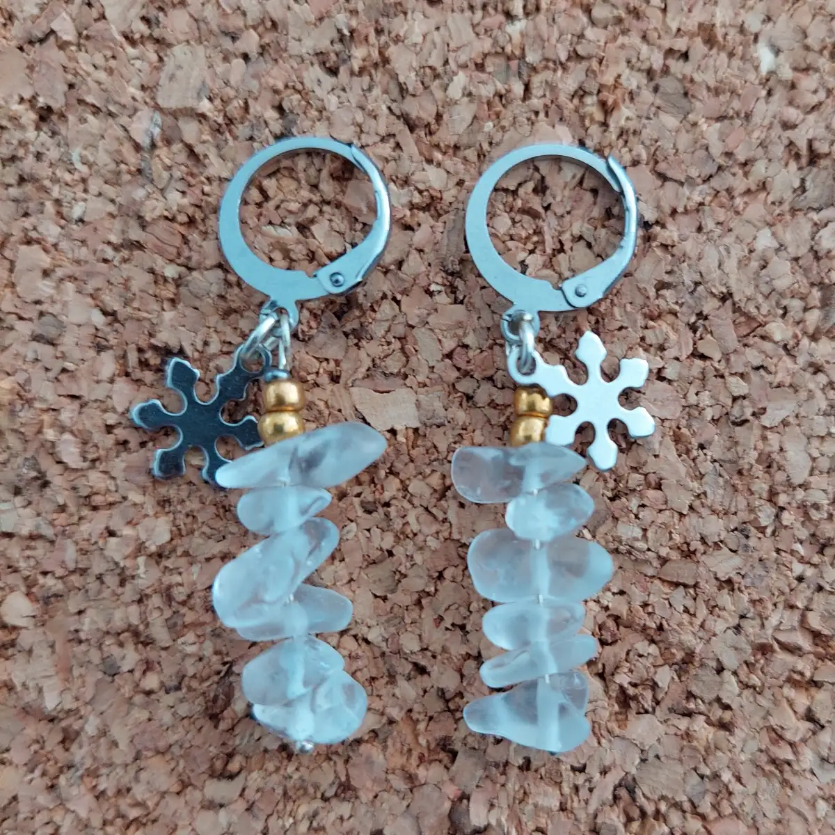 boucle d'oreille longue cristal de roche