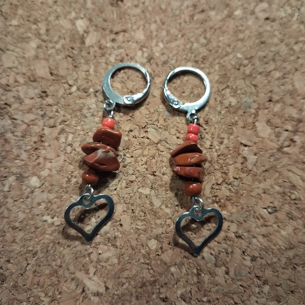 Boucle d'oreille longue Jaspe rouge