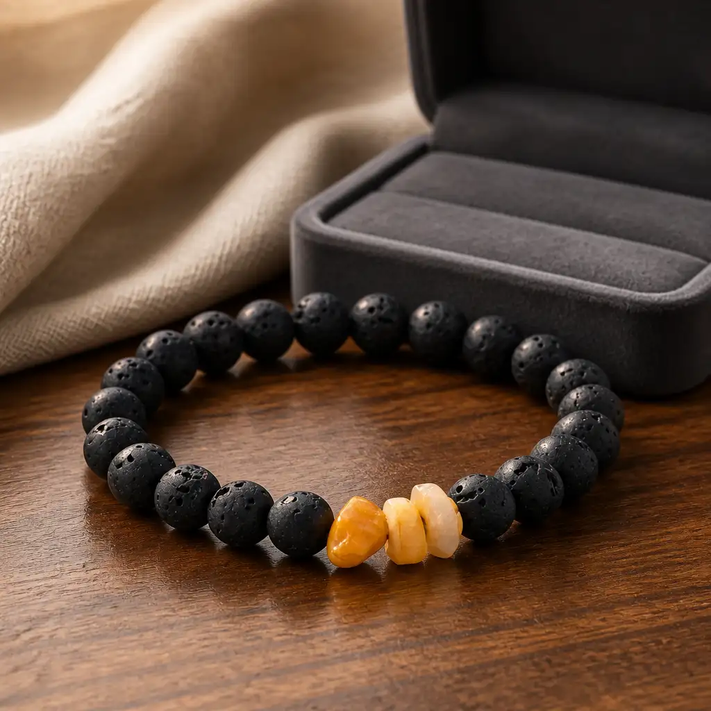 Homme bracelet pierre de lave et topaze
