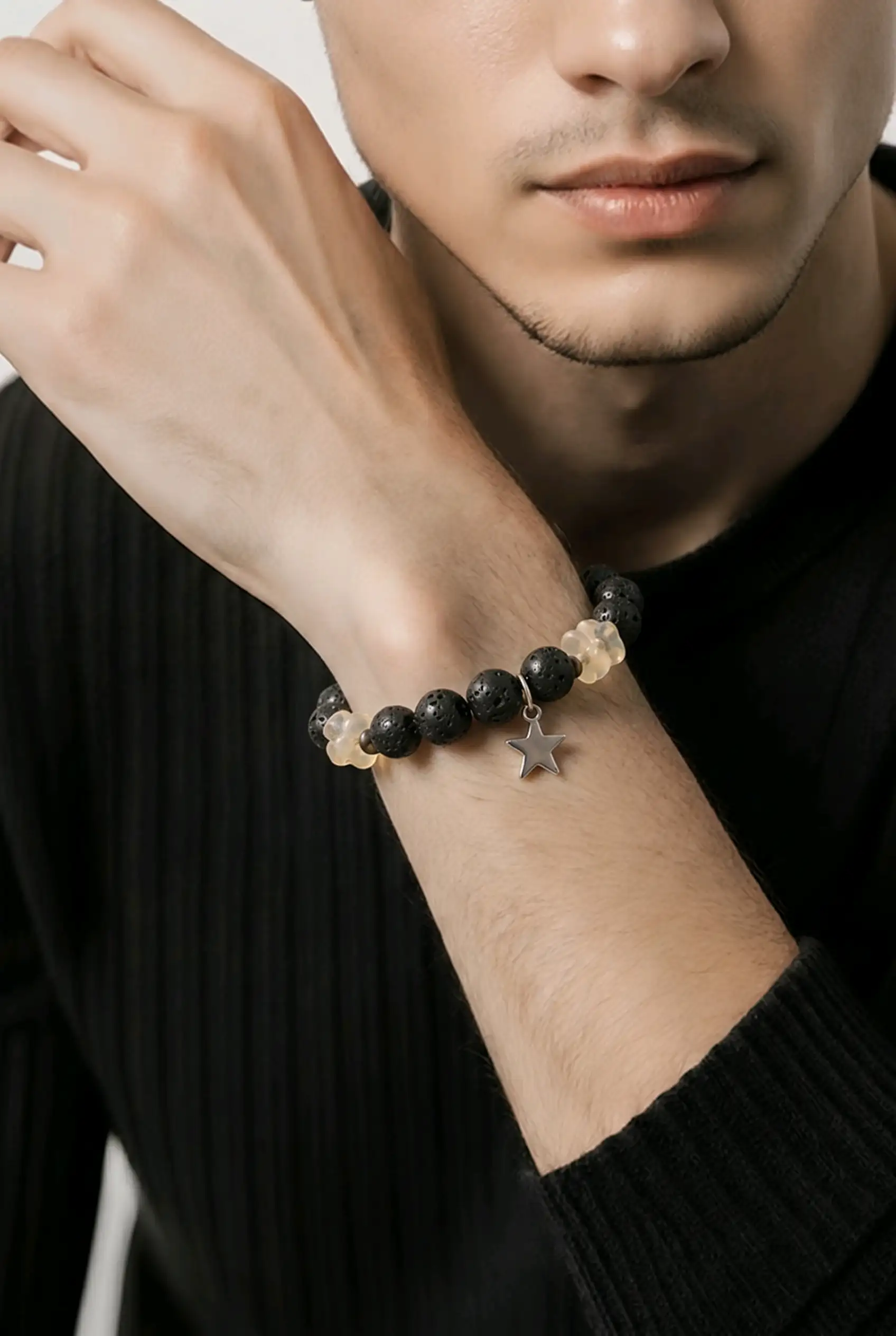 homme bracelet étoile cristal DE ROCHE ET PIERRE DE LAVE