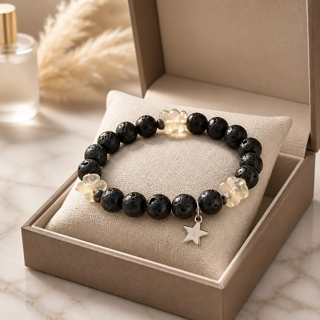 homme bracelet étoile cristal DE ROCHE ET PIERRE DE LAVE