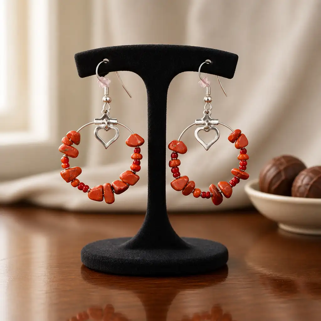 Boucle d'oreille créole jaspe rouge