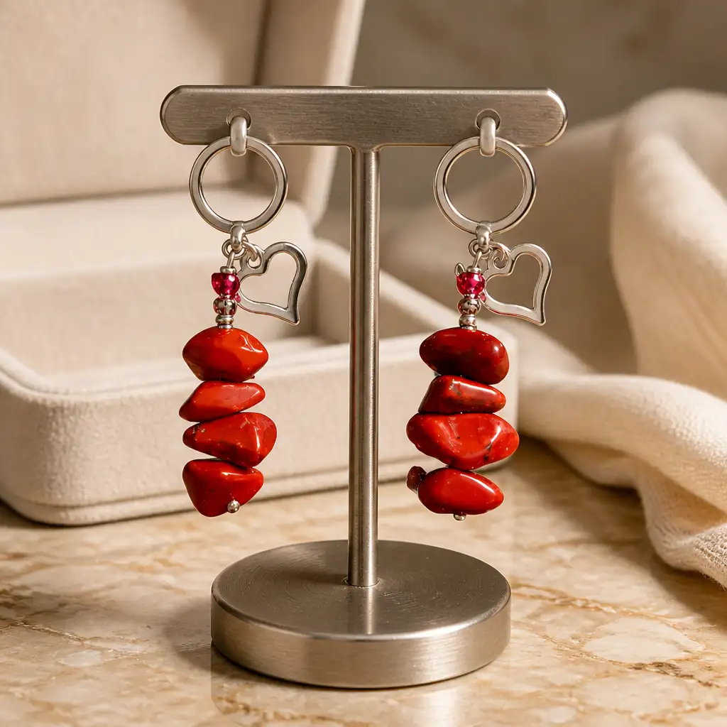 Boucle d'oreille longue Jaspe rouge