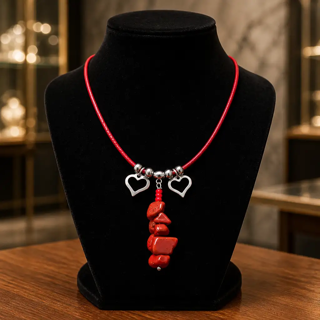 Collier jaspe rouge cœur