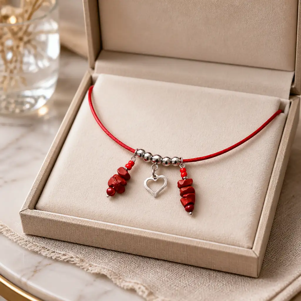 Collier jaspe rouge cœur