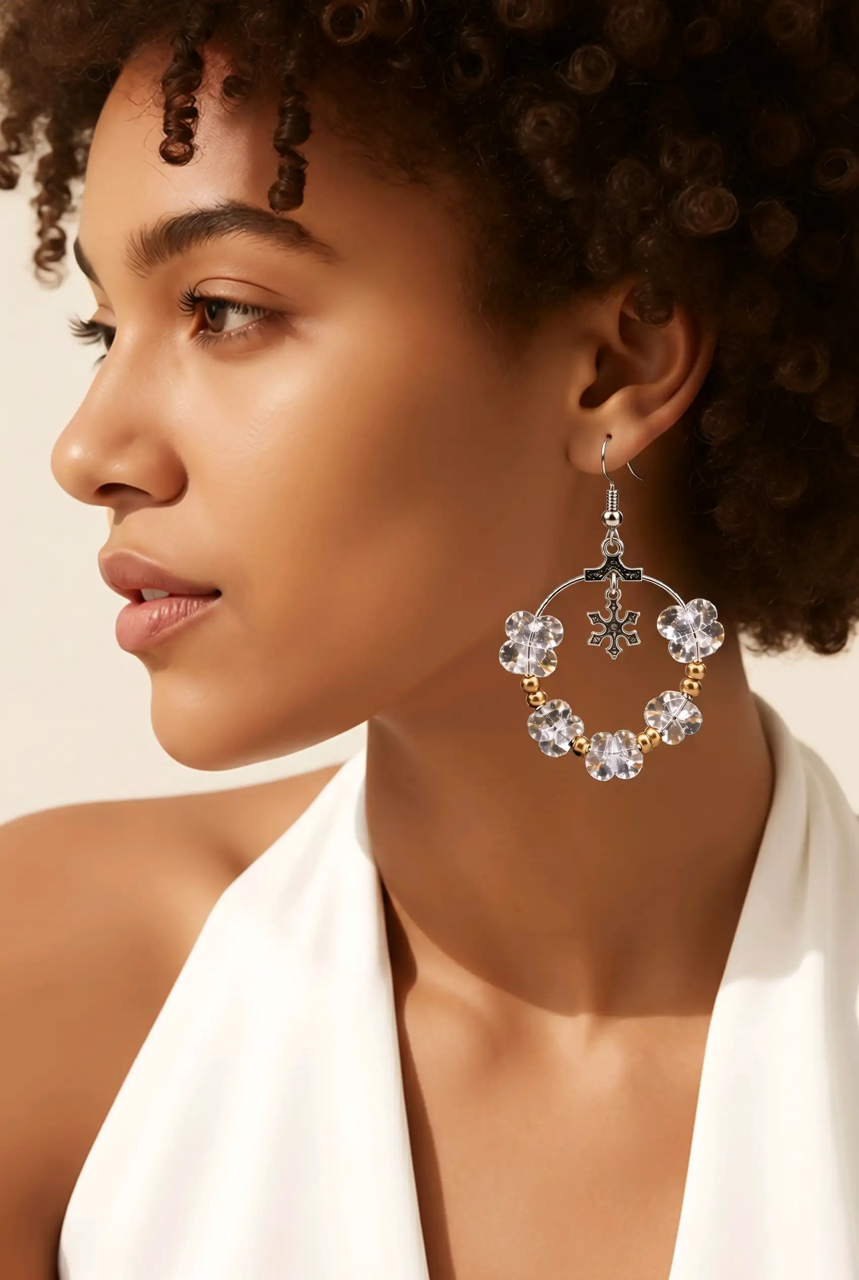 boucle d'oreille créole cristal de roche