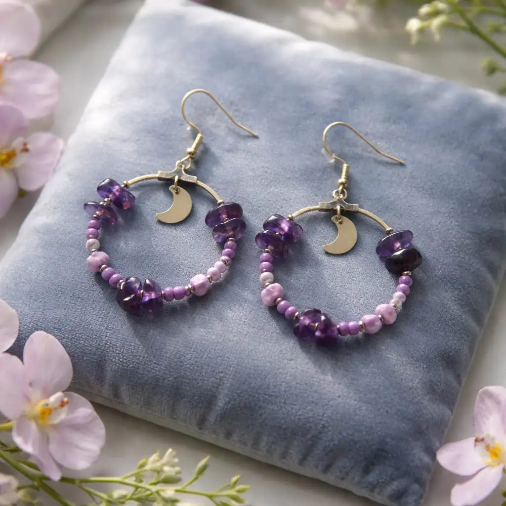 boucle d'oreille créole améthyste