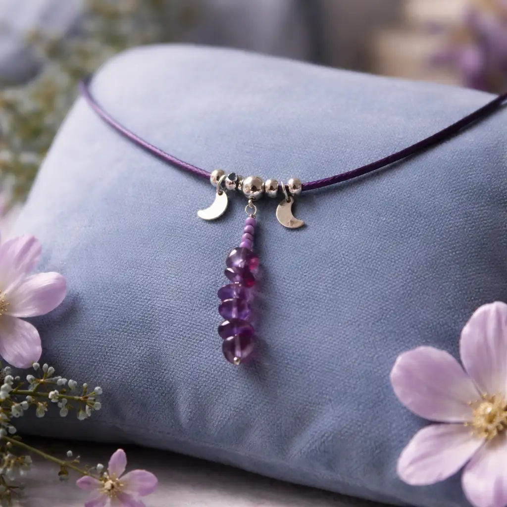 Collier  lune améthyste