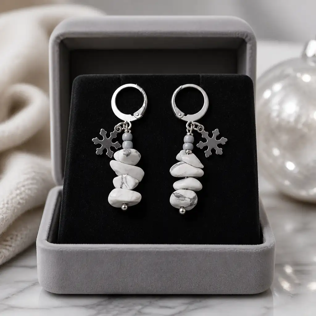 boucle d'oreille longue howlite blanche