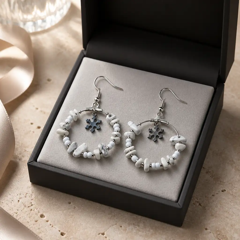 boucle d'oreille créole howlite blanche