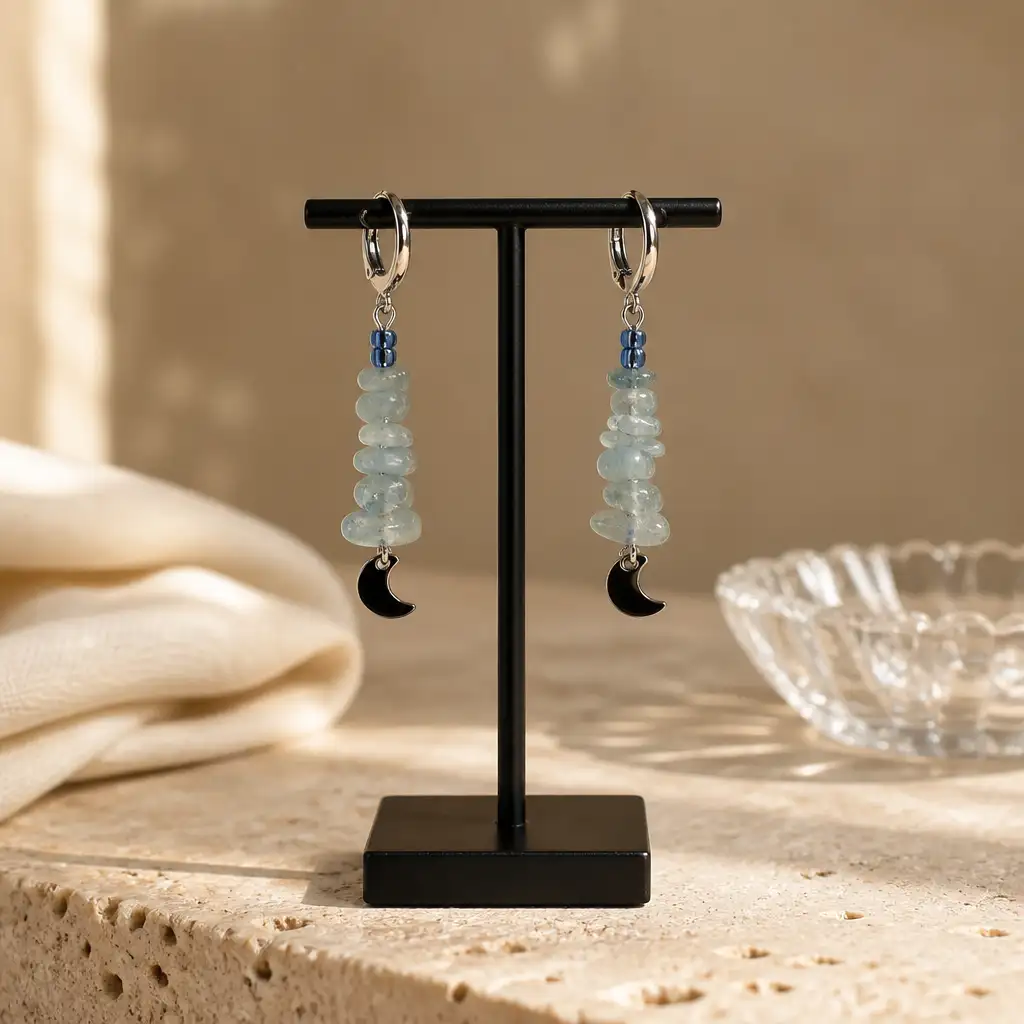 boucle d'oreille longue aqua marine