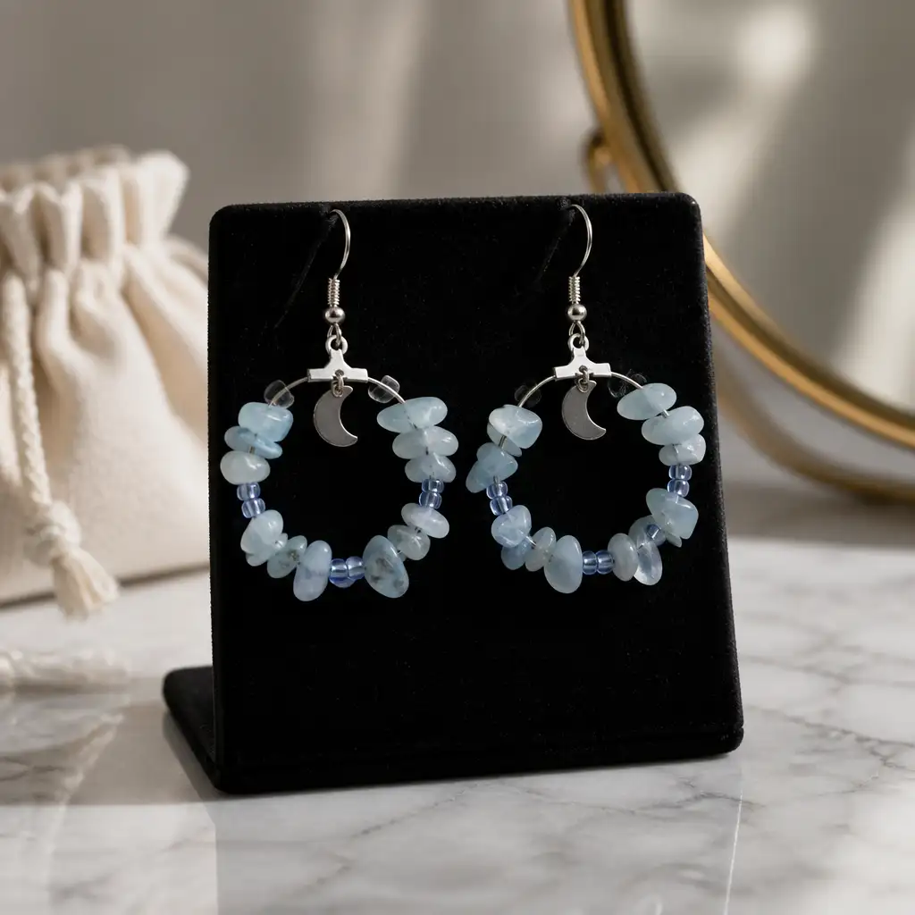 boucle d'oreille créole aqua marine