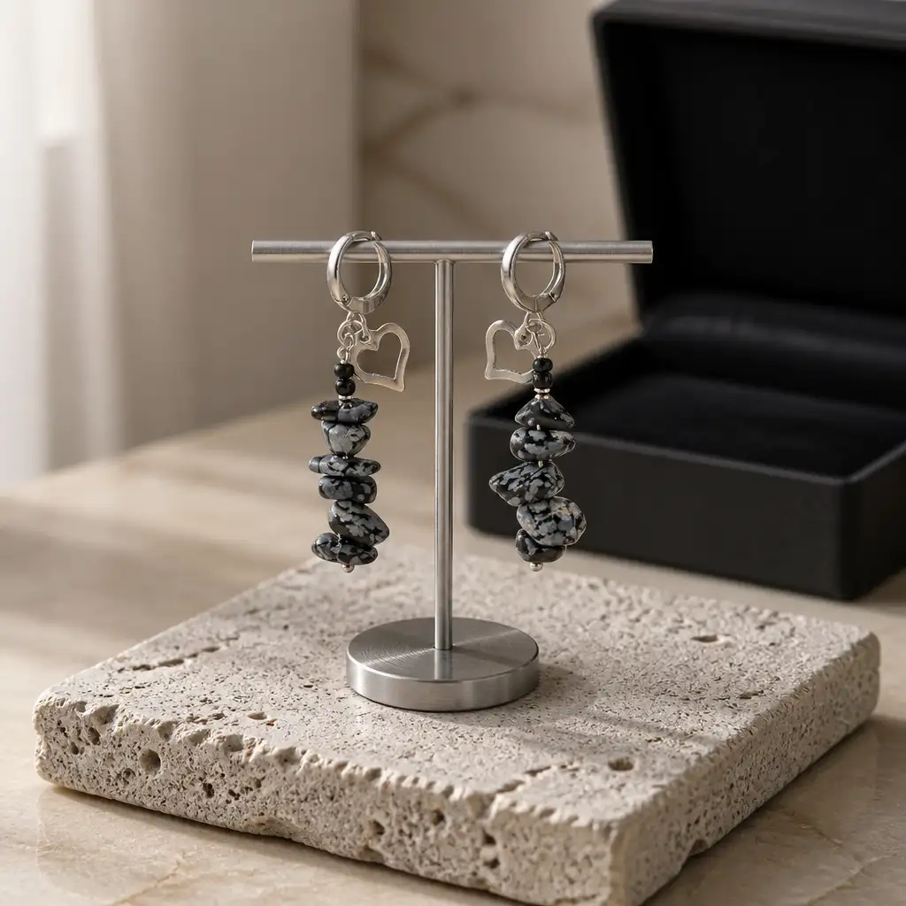 boucle d'oreille longue flocon de neige