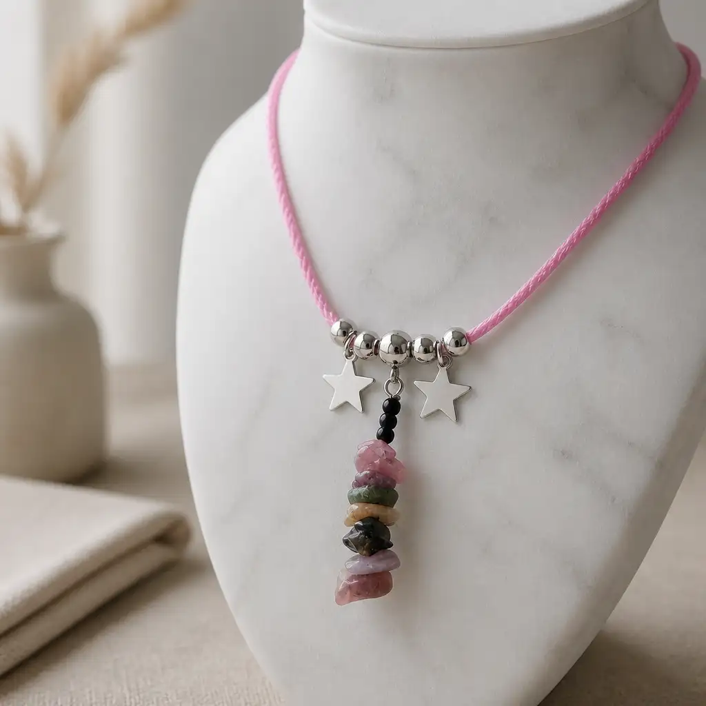 collier cordon pierre tourmaline multico