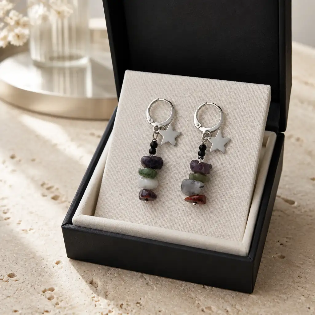 boucle d'oreille longue tourmaline multico