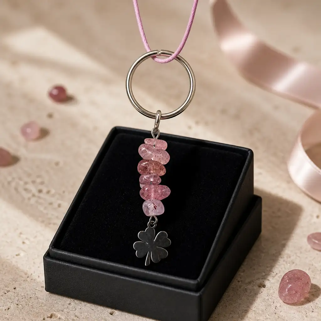 PORTE CLE QUARTZ FRAISE