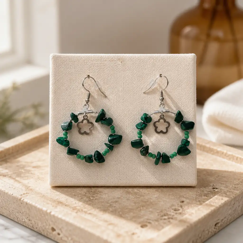 boucle d'oreille créole malachite