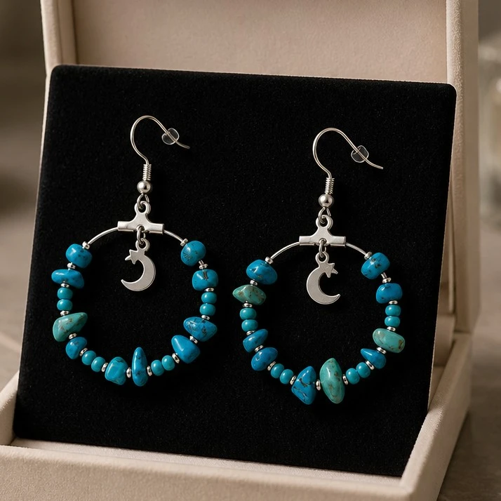 Boucle d'oreille créole Howlite bleu