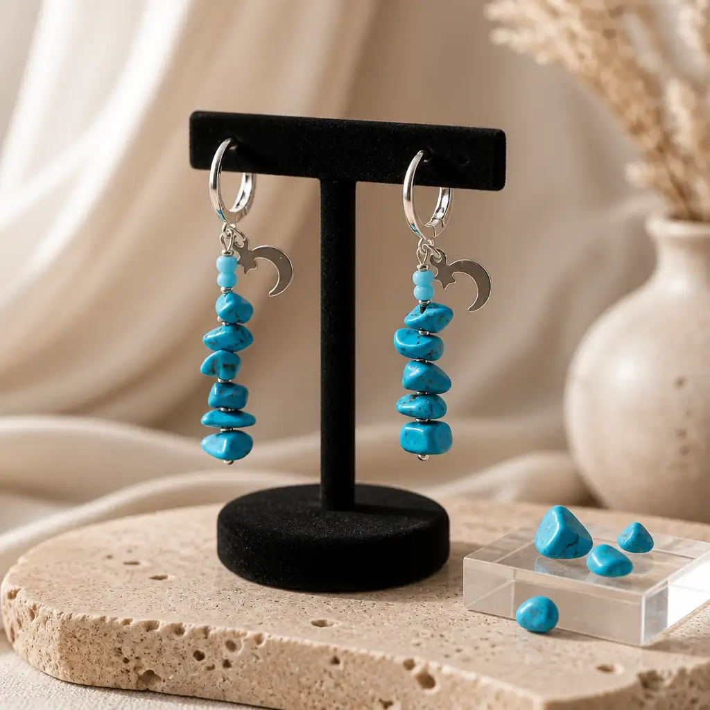 Boucle d'oreille longue Howlite bleu