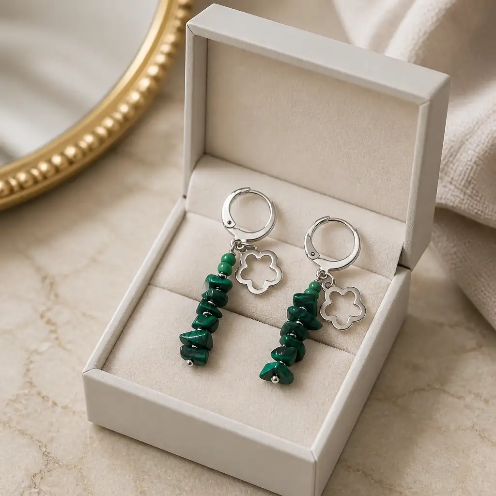 boucle d'oreille longue malachite