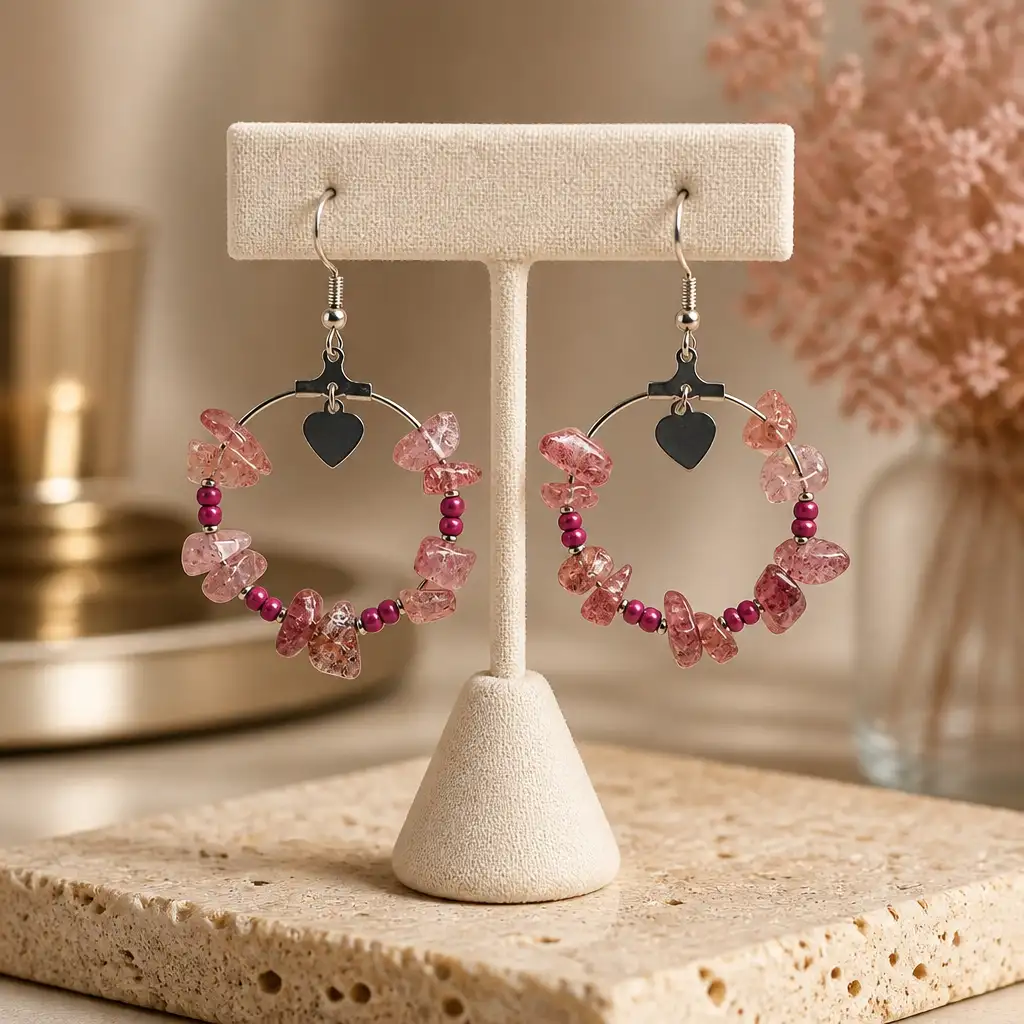 Boucle d'oreille créole quartz fraise