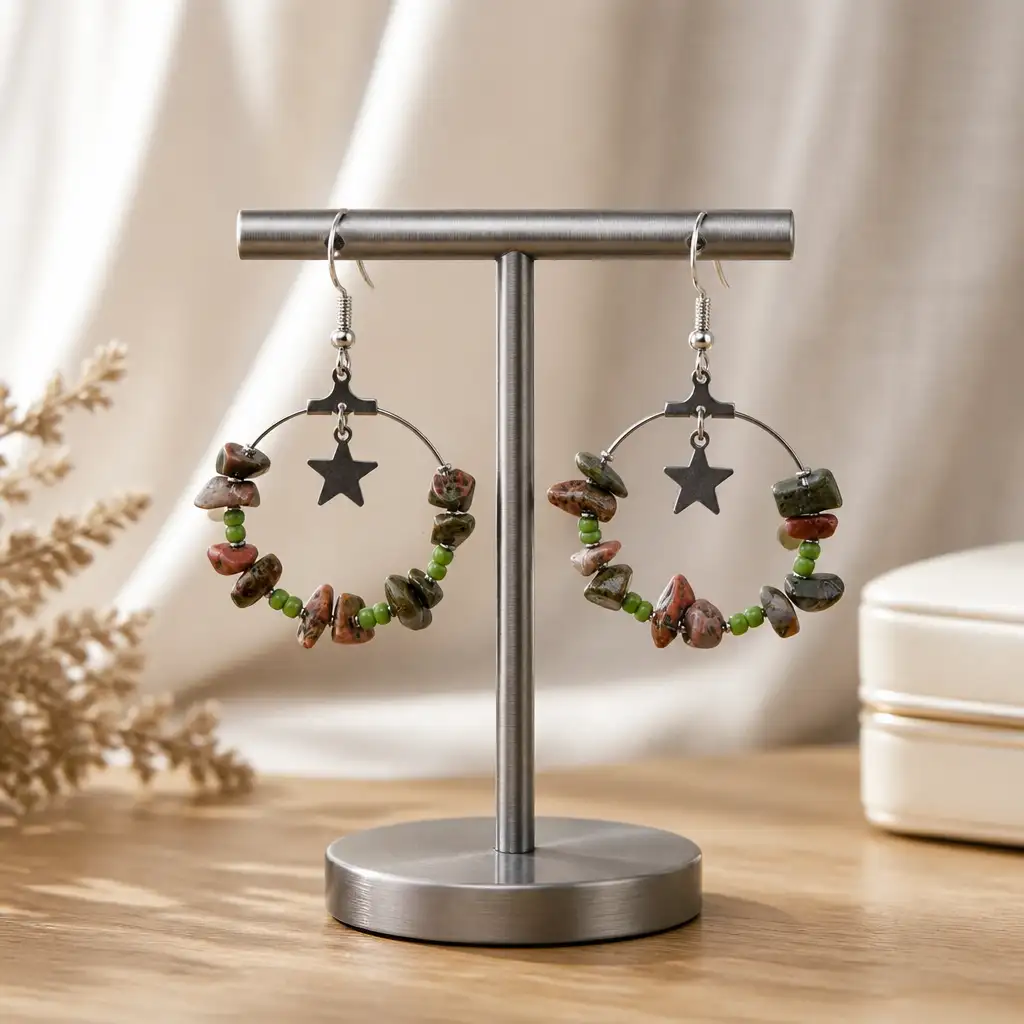 Boucle d'oreille créole Unakite