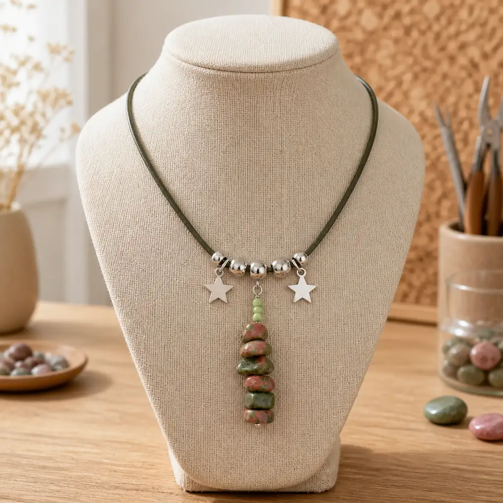collier cordon pierre Unakite