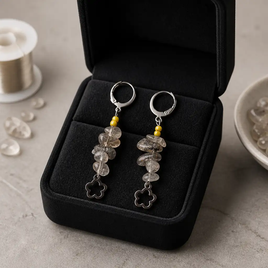 Boucle d'oreille longue quartz rutile