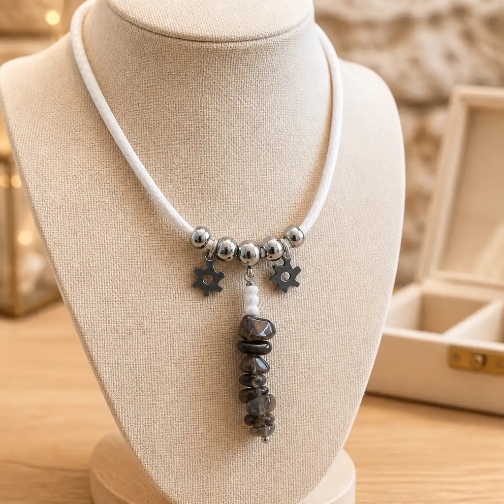 collier cordon quartz fumé