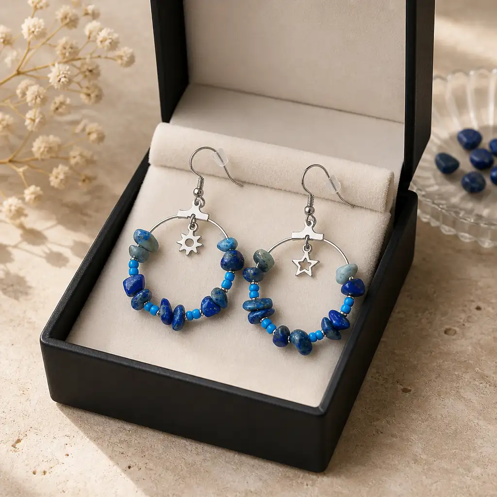 boucle d'oreille créole lapis lazuli