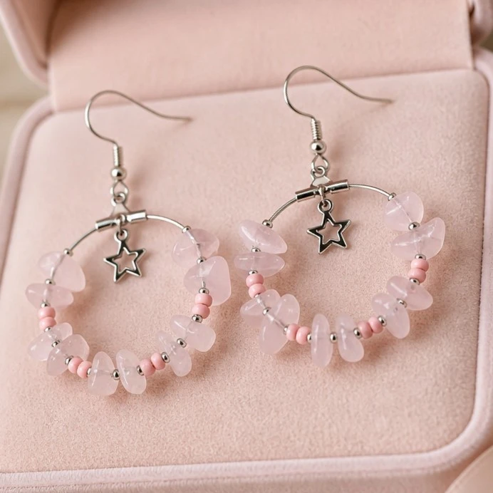 boucle d'oreille créole quartz rose