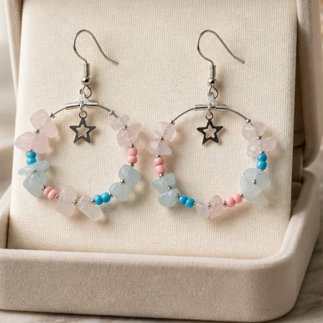 boucle d'oreille créole quartz rose
