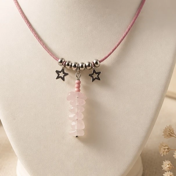 collier cordon quartz rose