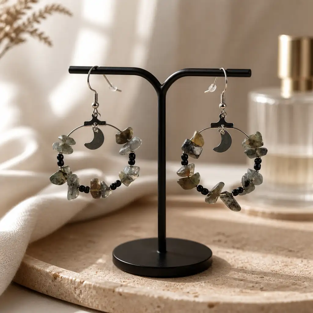 boucle d'oreille créole labradorite