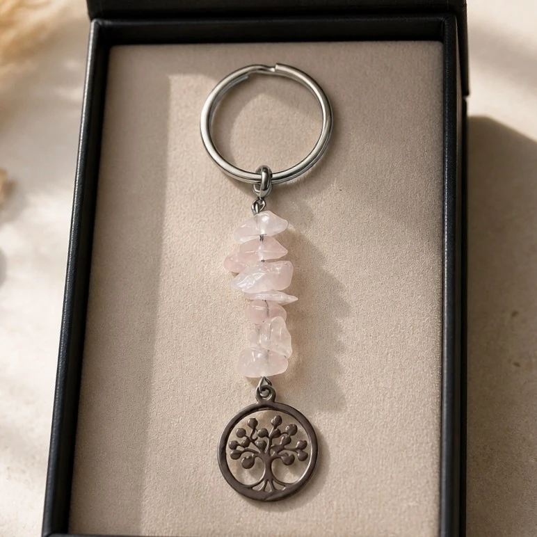 porte clé quartz rose