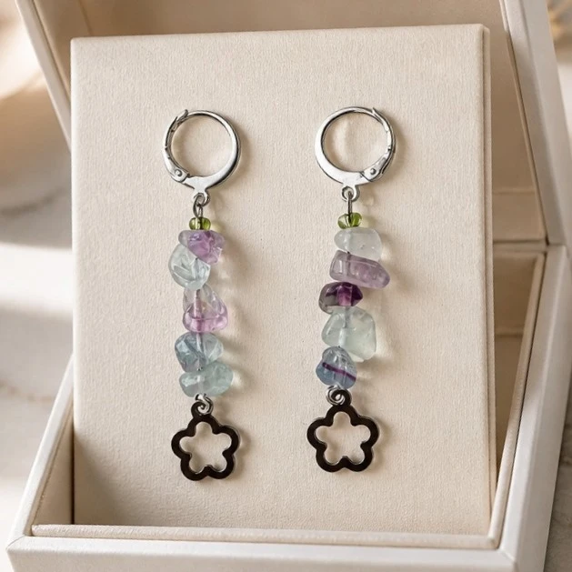 boucle d'oreille longue fluorite