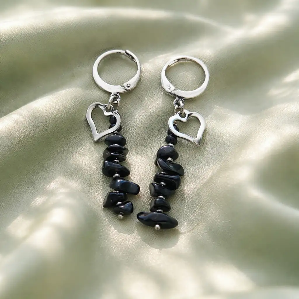 boucle d'oreille longue tourmaline noire
