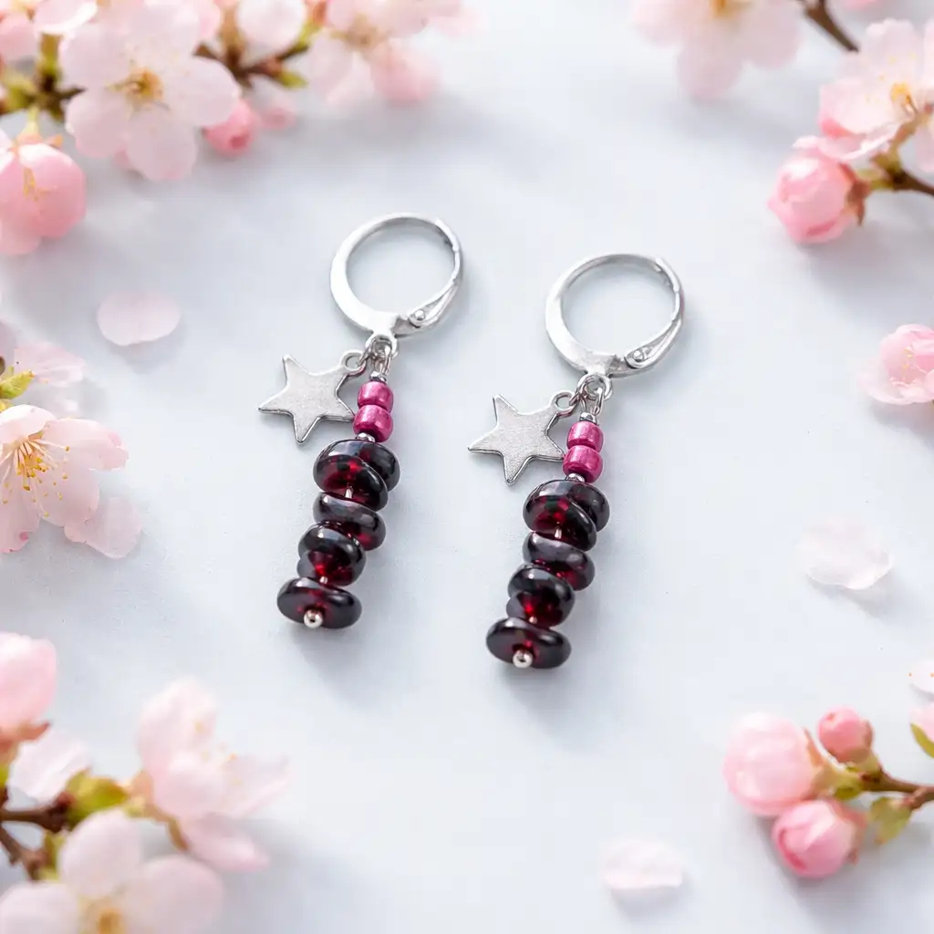 boucle d'oreille longue grenat