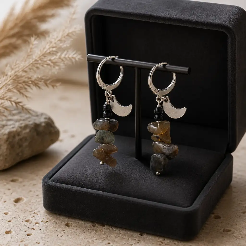 boucle d'oreille longue labradorite