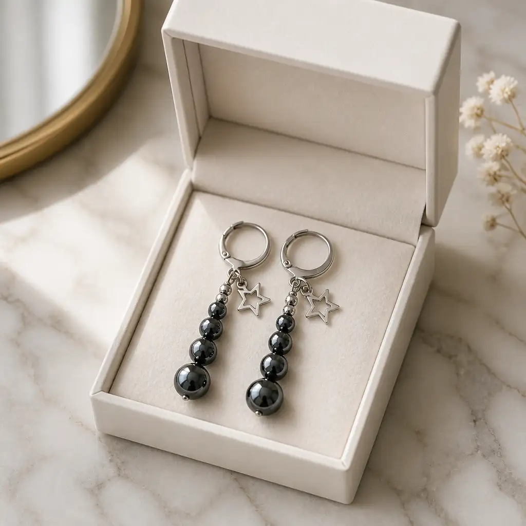 boucle d'oreille longue hématite