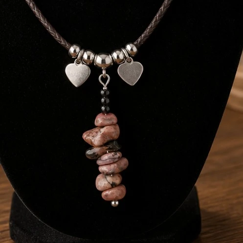 collier cordon rhodonite