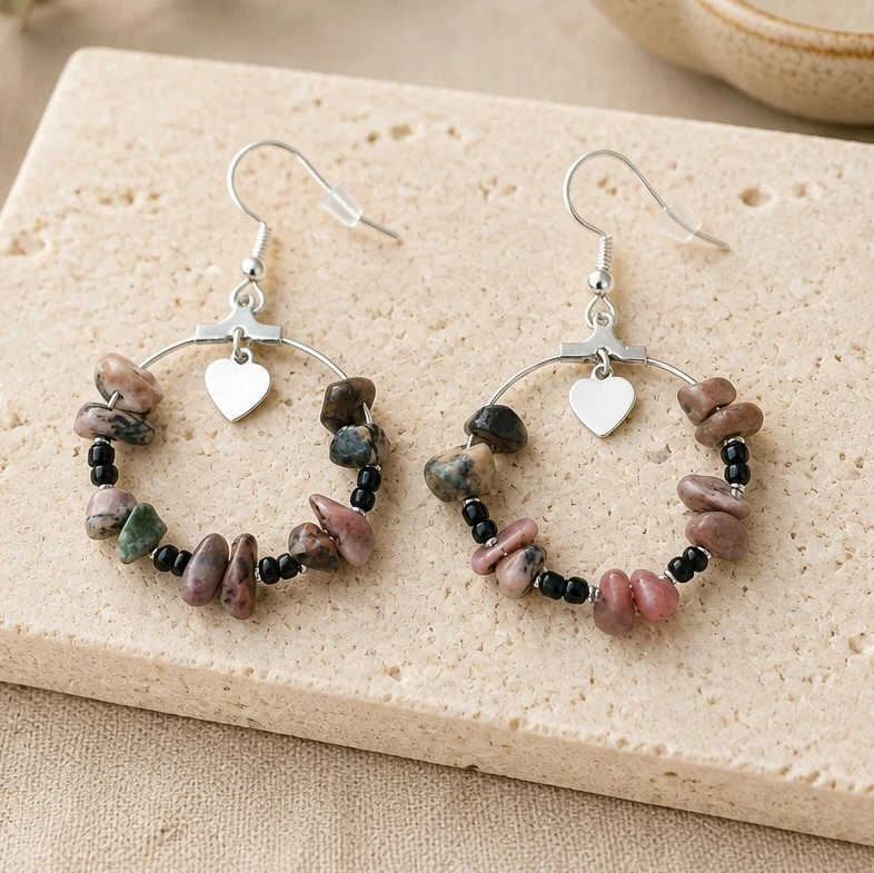 boucle d'oreille créole rhodonite
