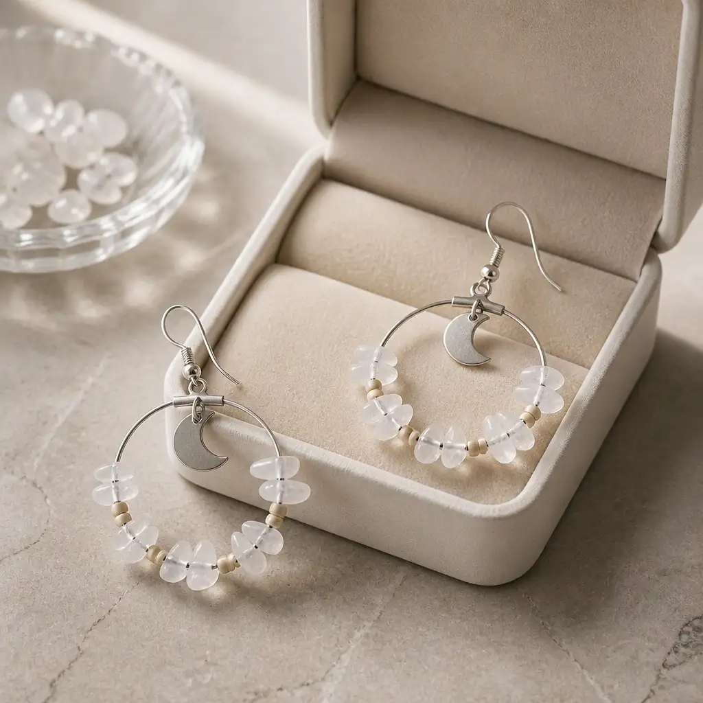 boucle d'oreille créole pierre de lune