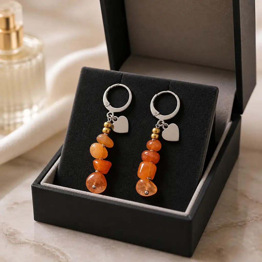 boucle d'oreille longue cornaline