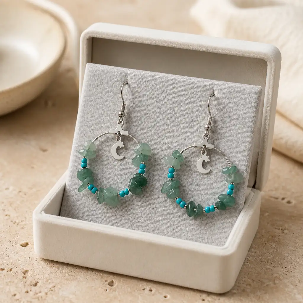 boucle d'oreille créole aventurine verte