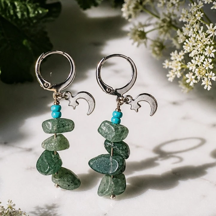 boucle d'oreille longue aventurine verte